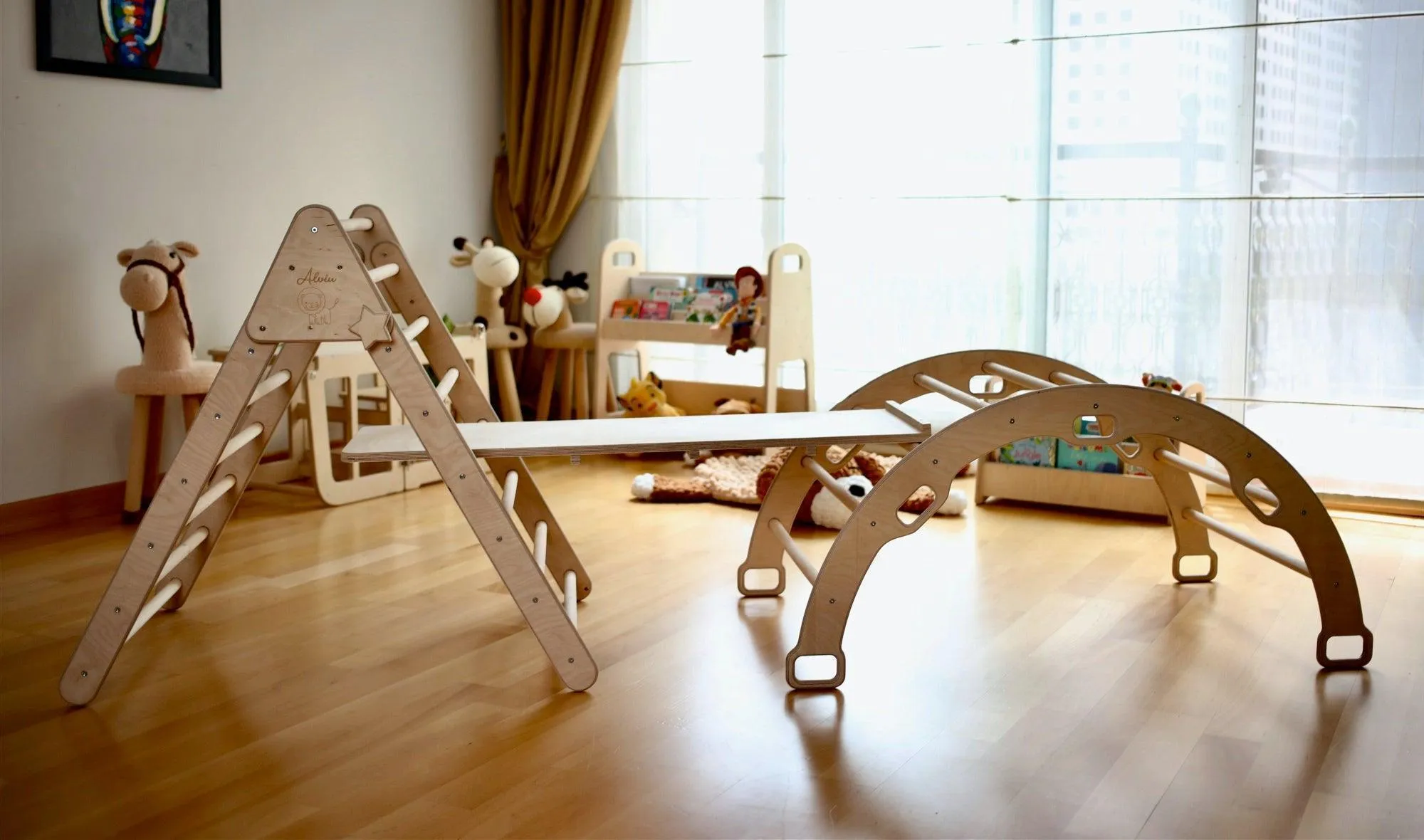 4 Pieces Climbing Set - Climbing Triangle, Arch Rocker, Pillow, and 2in1 Ramp
