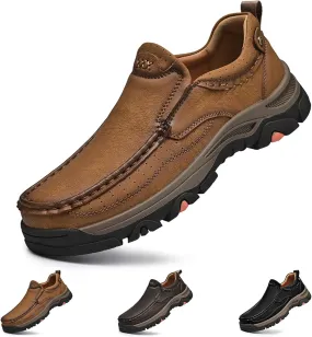 bumuam Non Slip Hiking Shoes for Men Waterproof Leather Loafers Casual Lightweight Slip on Walking Sneakers for Walking Trekking Outdoor