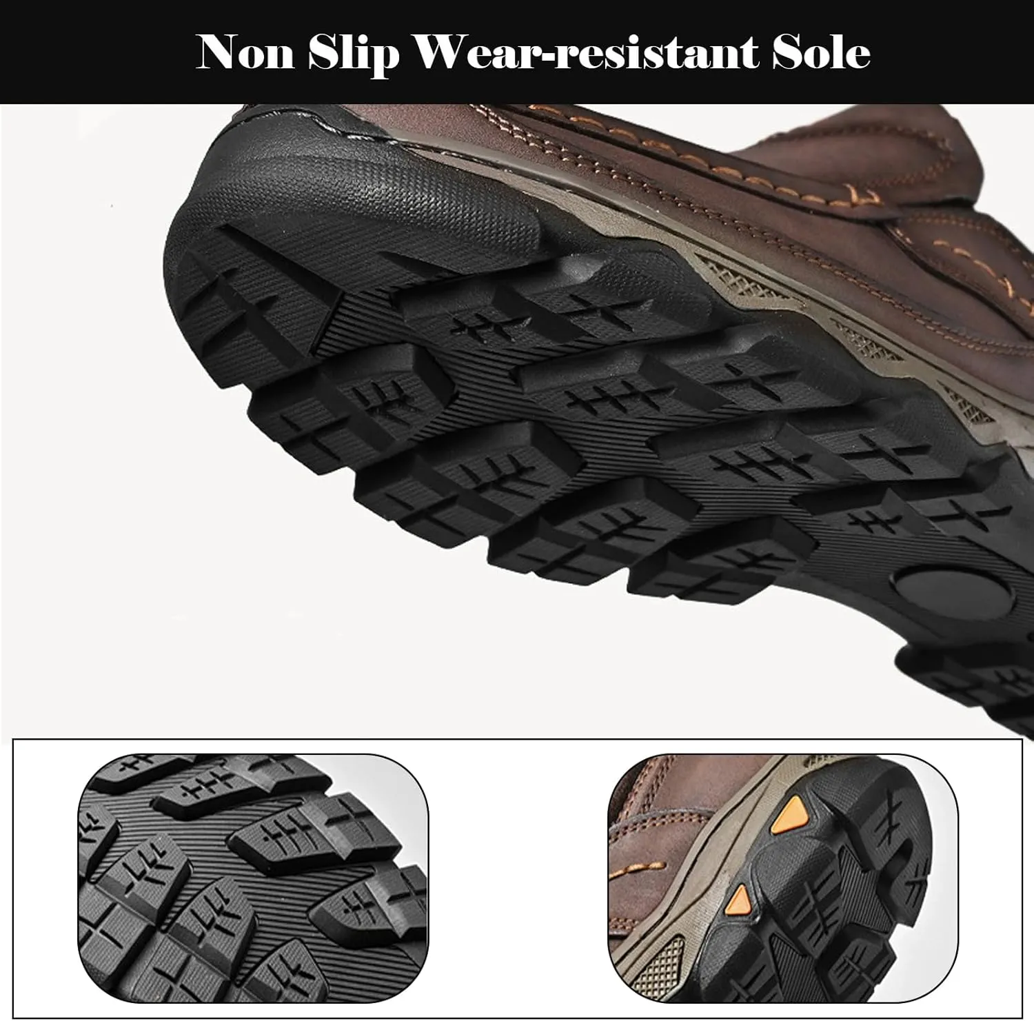 bumuam Non Slip Hiking Shoes for Men Waterproof Leather Loafers Casual Lightweight Slip on Walking Sneakers for Walking Trekking Outdoor