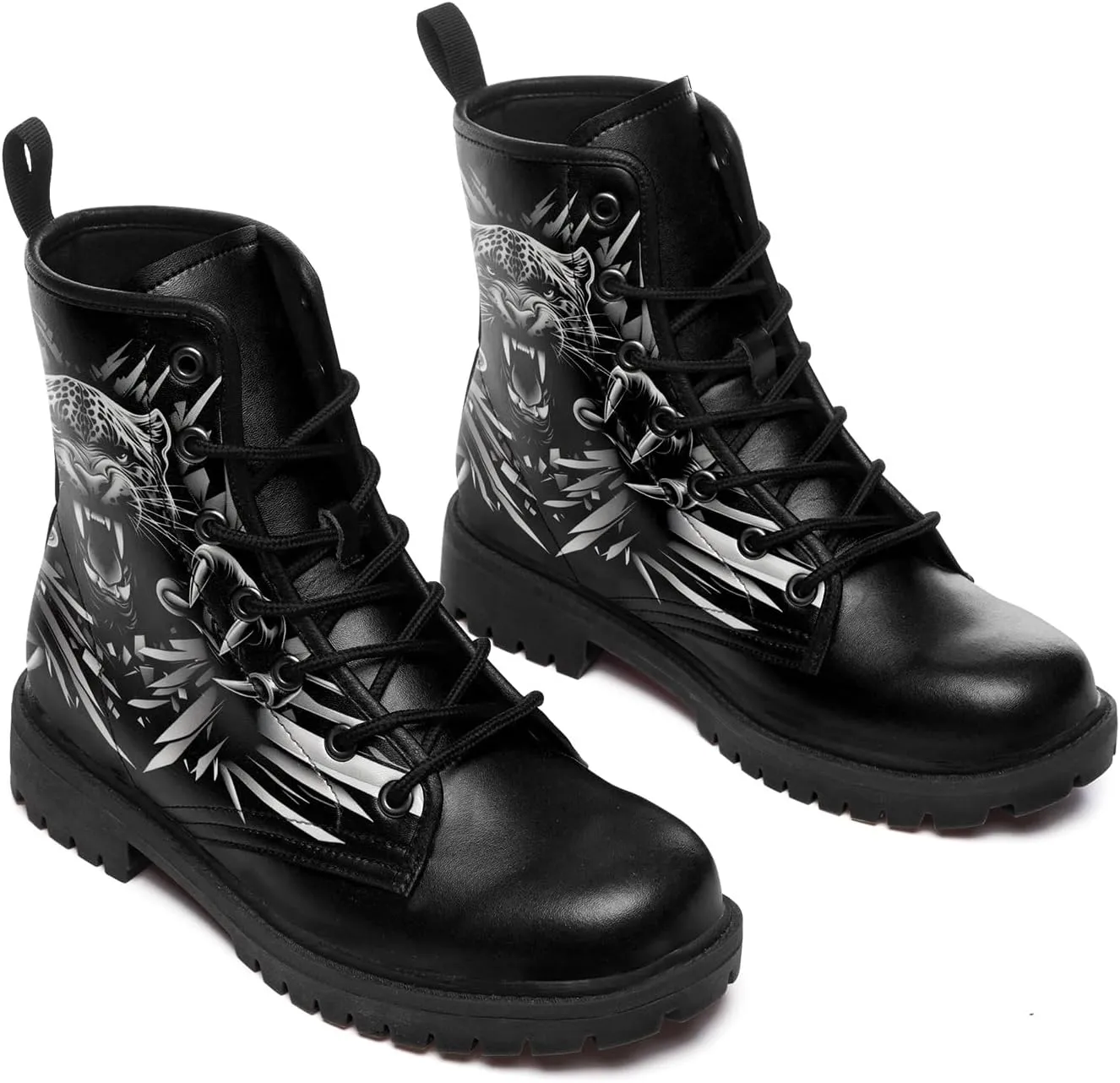 Gothic Skull Combat Boots for Women & Men  Punk Rose Lace-Up Ankle Boots  Microfiber Leather  Grunge Streetwear Shoes