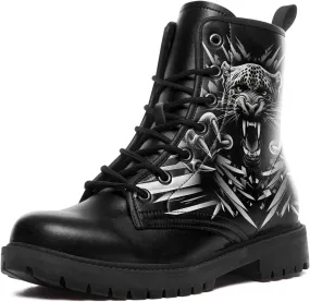 Gothic Skull Combat Boots for Women & Men  Punk Rose Lace-Up Ankle Boots  Microfiber Leather  Grunge Streetwear Shoes