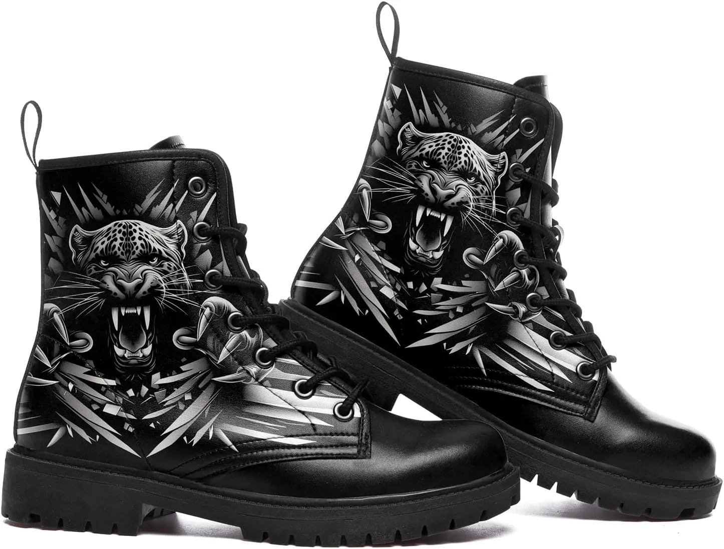 Gothic Skull Combat Boots for Women & Men  Punk Rose Lace-Up Ankle Boots  Microfiber Leather  Grunge Streetwear Shoes