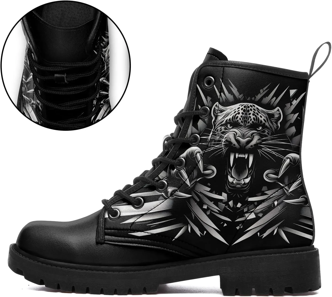 Gothic Skull Combat Boots for Women & Men  Punk Rose Lace-Up Ankle Boots  Microfiber Leather  Grunge Streetwear Shoes