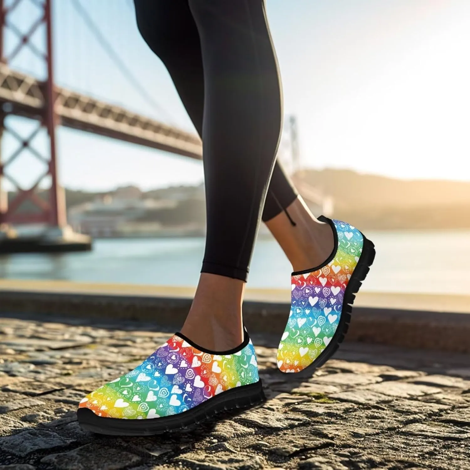 Heart Casual Sneakers for Women Show Loves Slip on Loafers with Arch Support Low Cut Shoes Valentine's