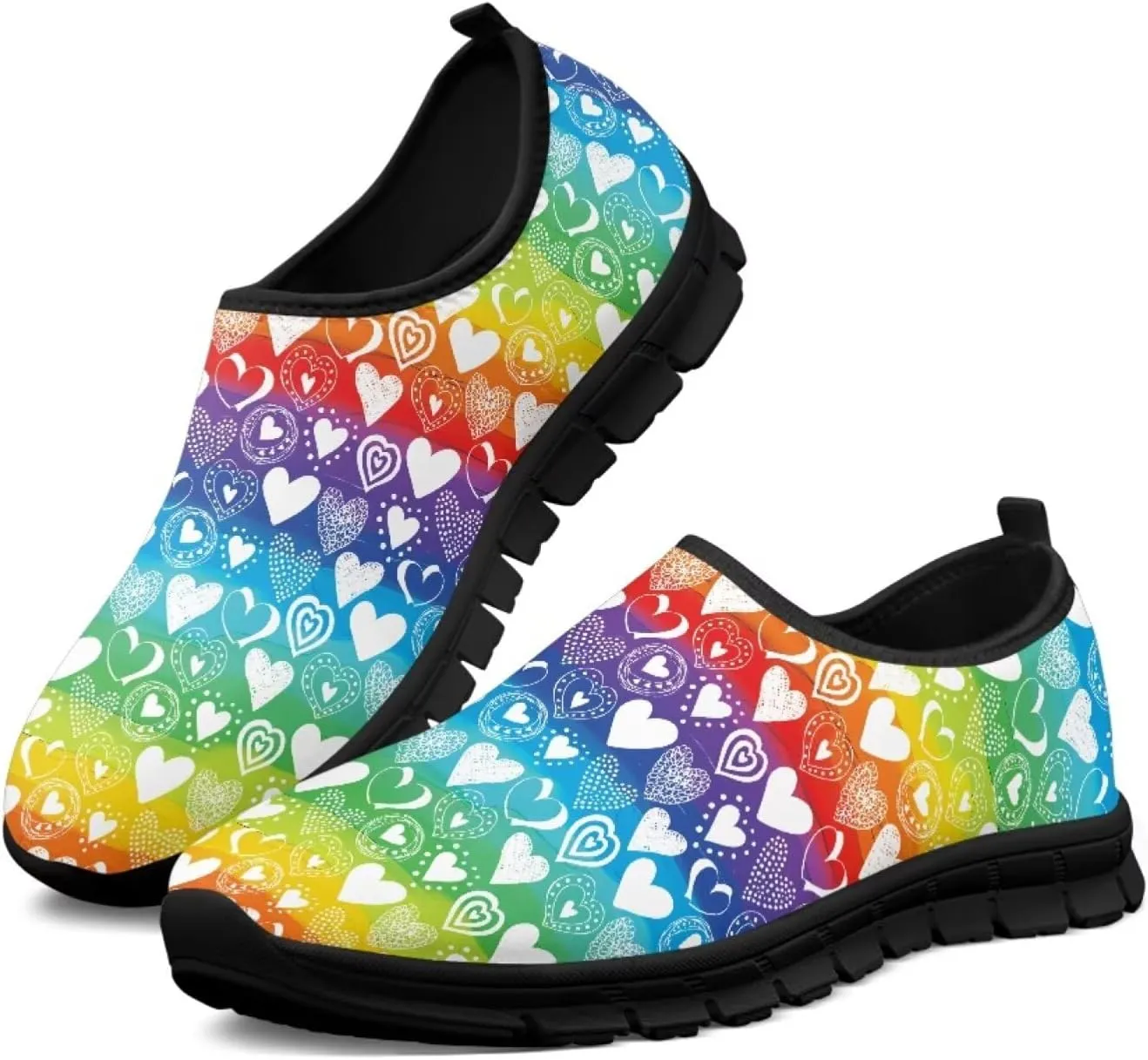 Heart Casual Sneakers for Women Show Loves Slip on Loafers with Arch Support Low Cut Shoes Valentine's
