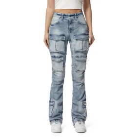 High Rise Utility Boot Cut Denim Jeans - Lowell Blue