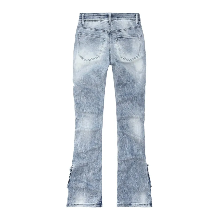 High Rise Utility Boot Cut Denim Jeans - Lowell Blue
