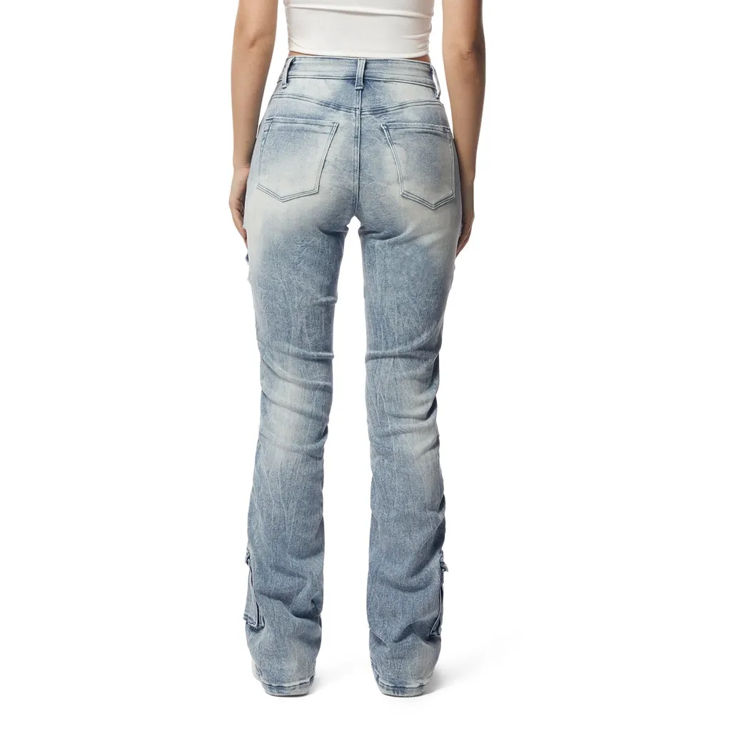 High Rise Utility Boot Cut Denim Jeans - Lowell Blue