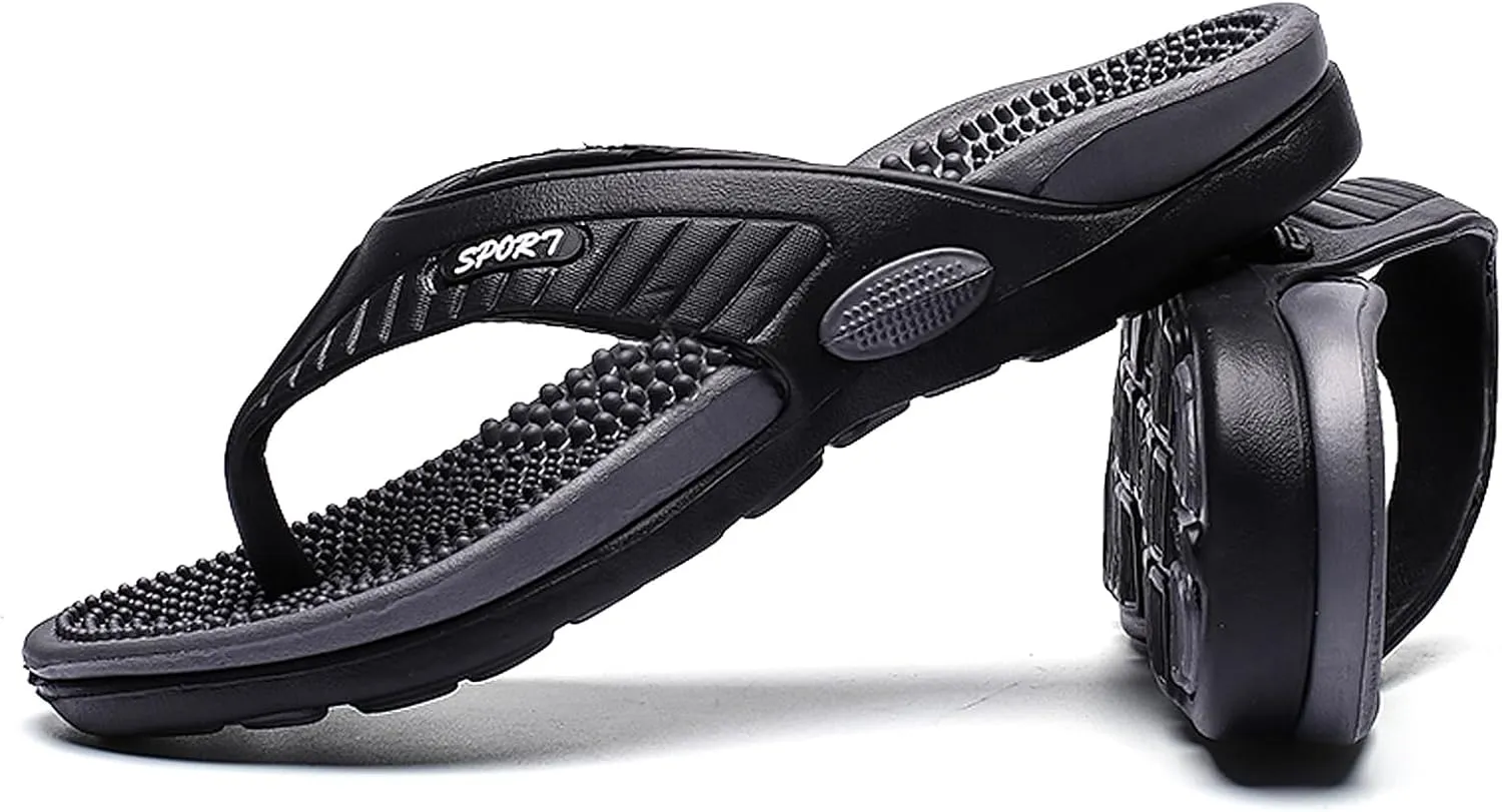 ihinzry Mens Sport Flip Flops with Plantar Fasciitis Arch Support Outdoor Summer Beach Sandals Comfort Orthotic Thong Sandals