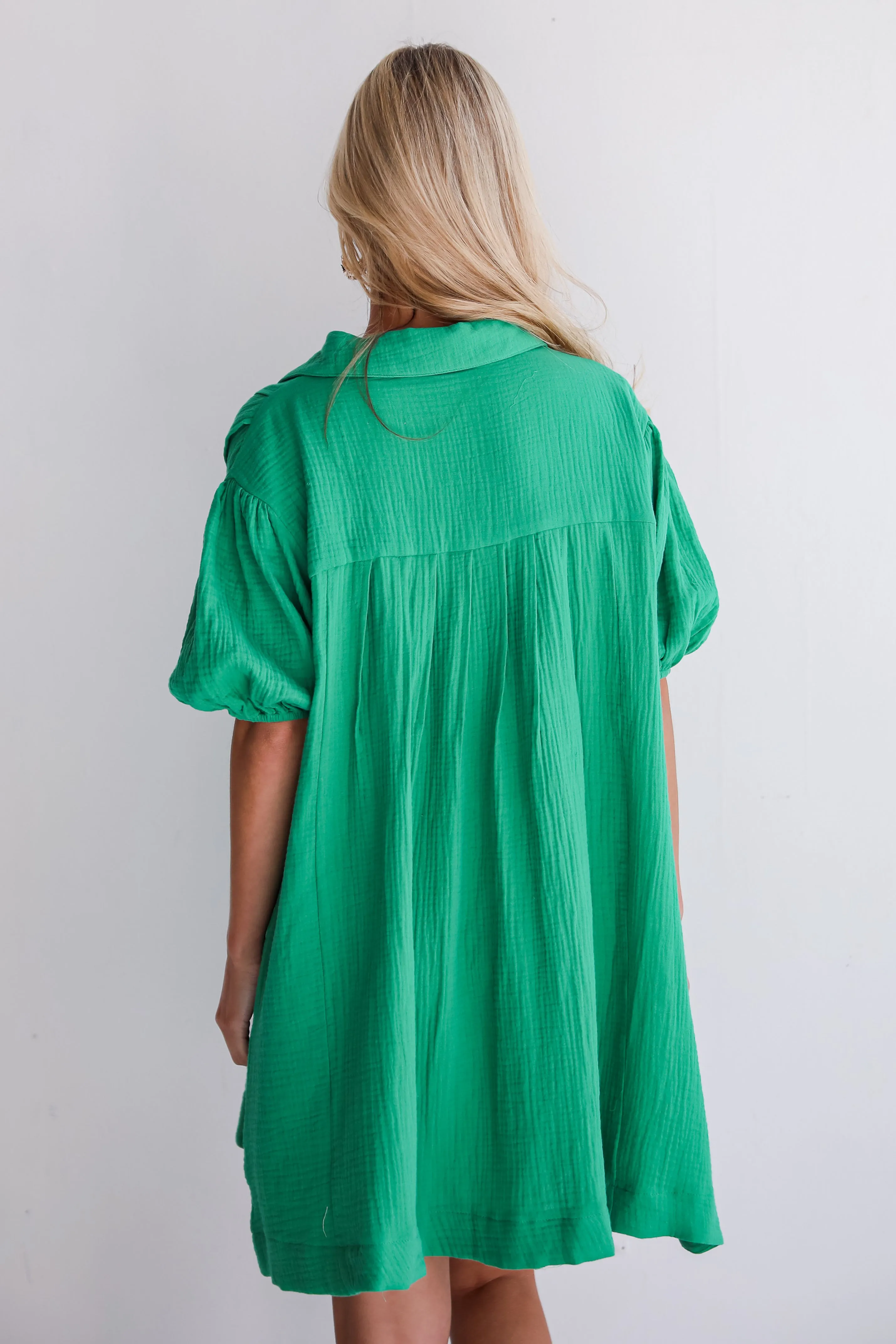 Infinitely Impressive Kelly Green Linen Mini Dress