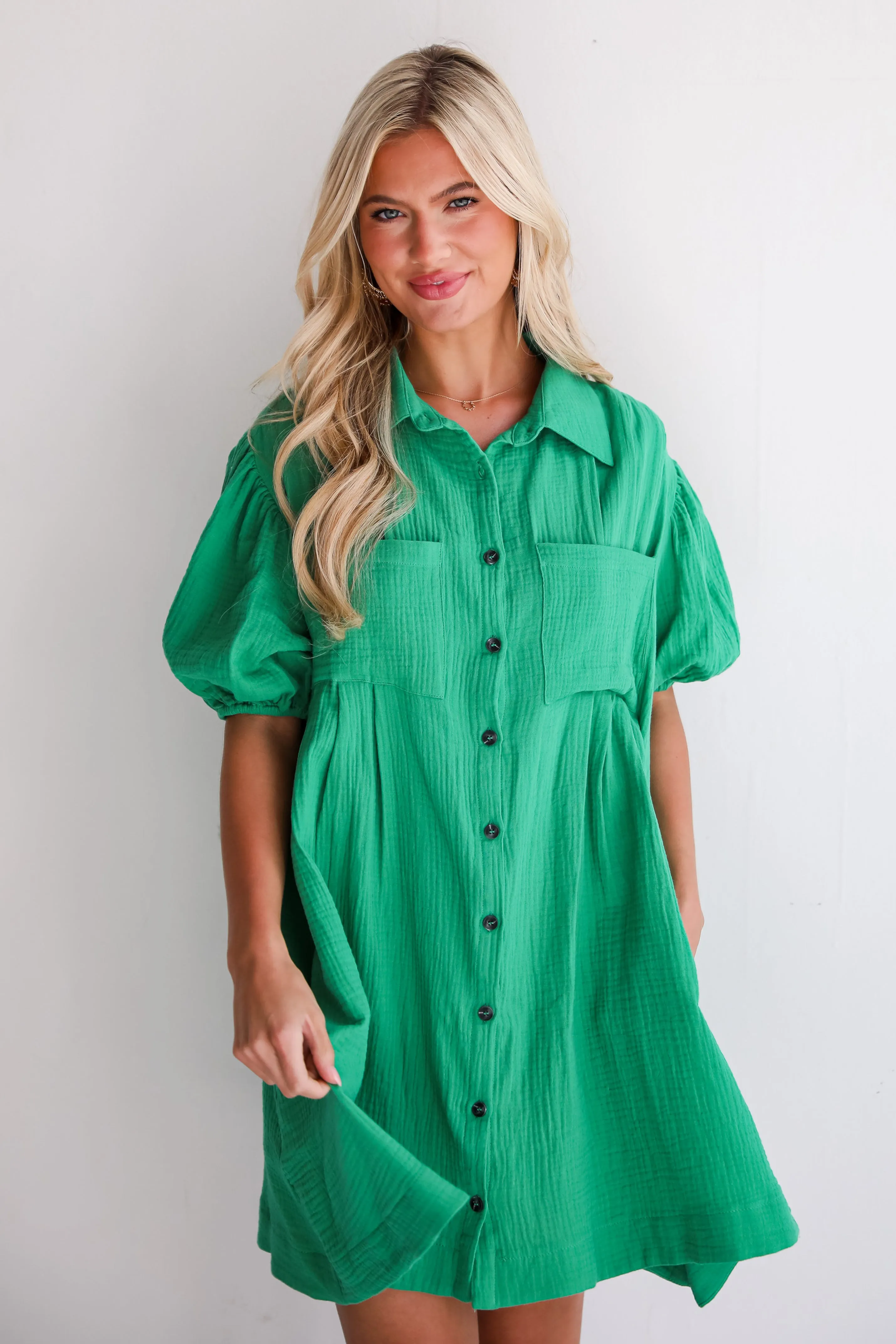 Infinitely Impressive Kelly Green Linen Mini Dress