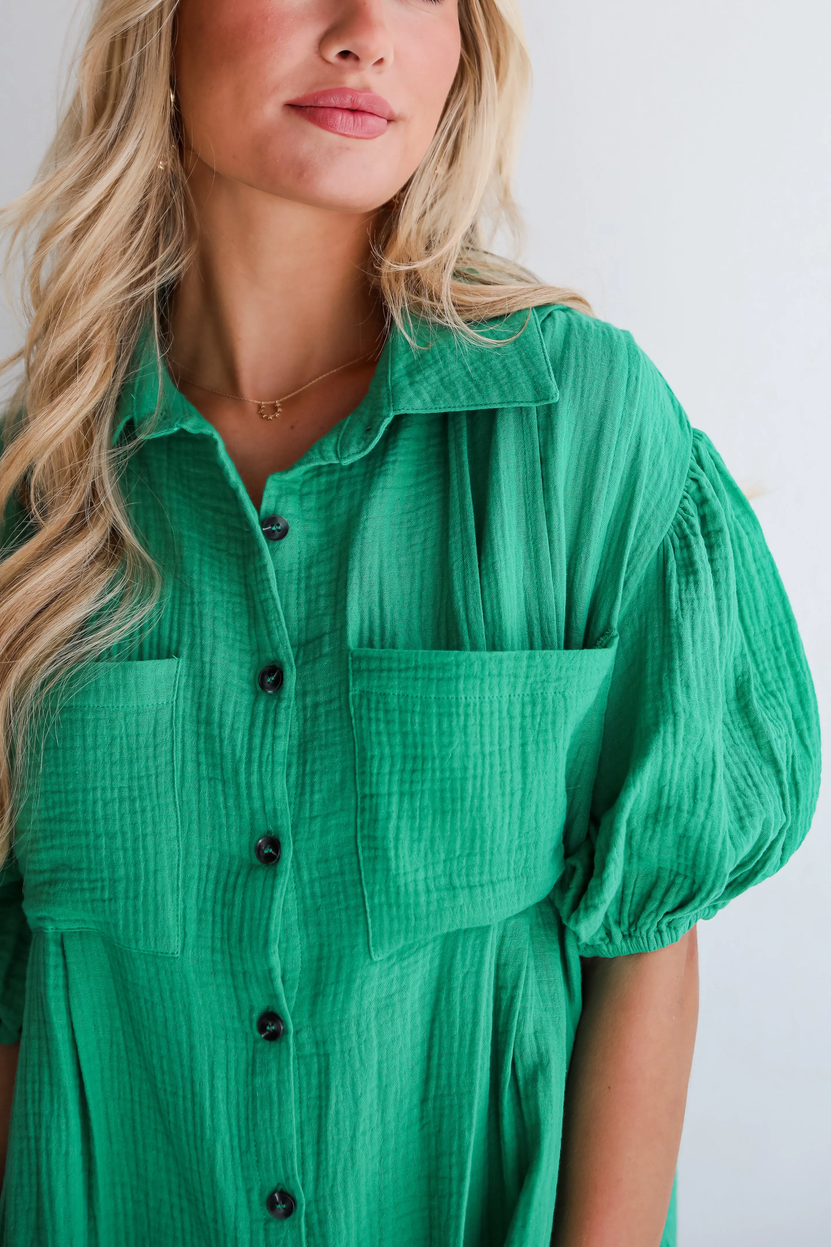 Infinitely Impressive Kelly Green Linen Mini Dress
