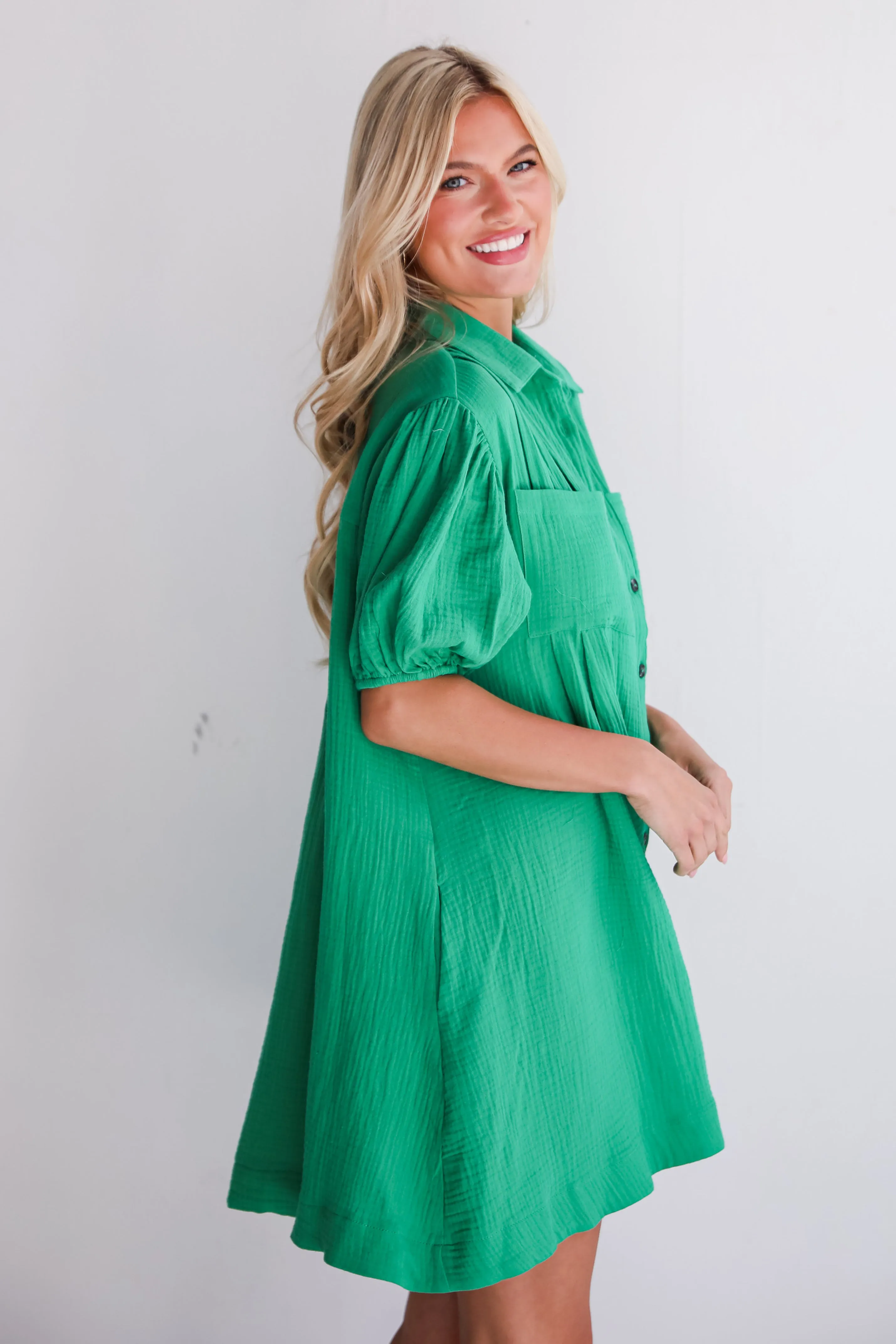 Infinitely Impressive Kelly Green Linen Mini Dress