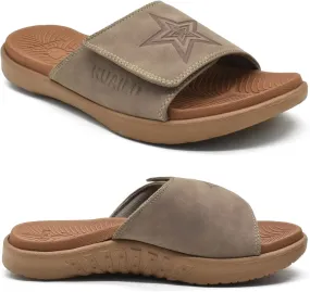 KuaiLu Mens Slides Soft Cushion Sport Sandals with Plantar Fasciitis Arch Support Adjustable Open Toe Summer Slippers Slip on Indoor Outdoor Size 7-15