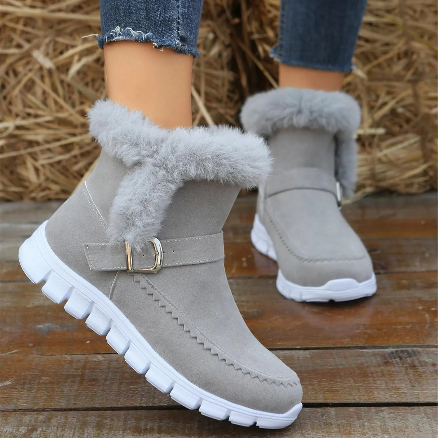 Ladmiple Snow Boots For Women Wide Calf Winter Boots Classic Faux Fur Lined Slip On Ankle Boots Fashion Warm Walking Shoes