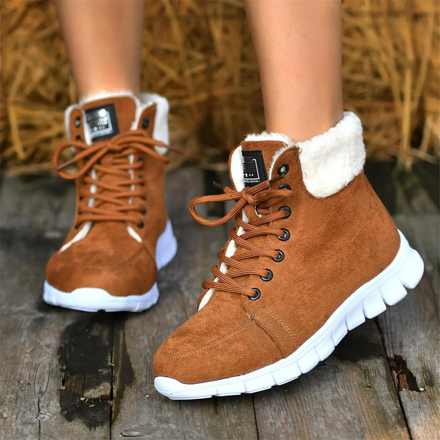 Ladmiple Snow Boots For Women Wide Faux Fur Lined Winter Ankle Booties Slip on Cold Weather Warm Outdoor Walking Shoes