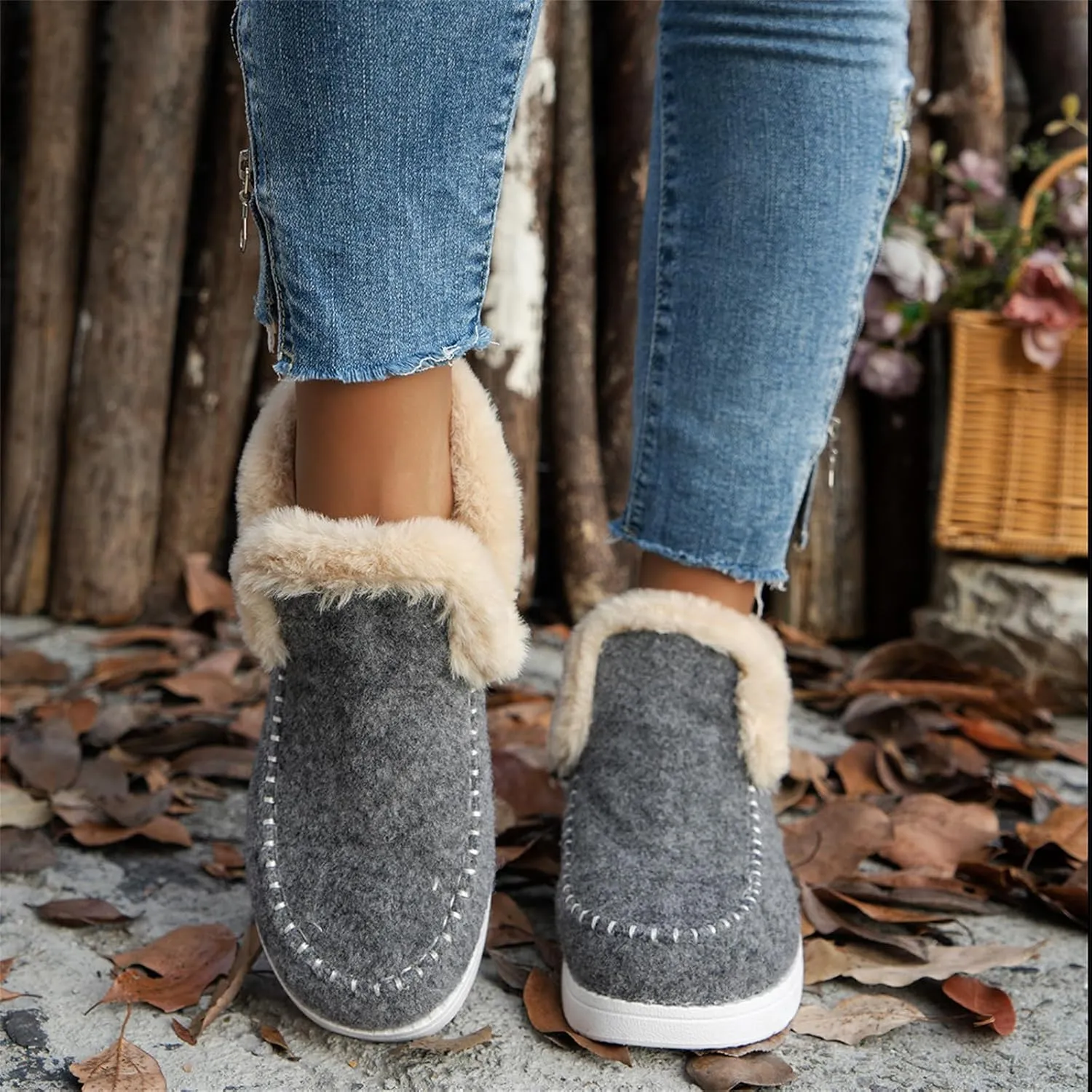 Ladmiple Winter Boots For Women 2024 Dressy Snow Boots Warm Ankle Booties Comfortable Slip On Outdoor Fur Lined Loafers Shoes