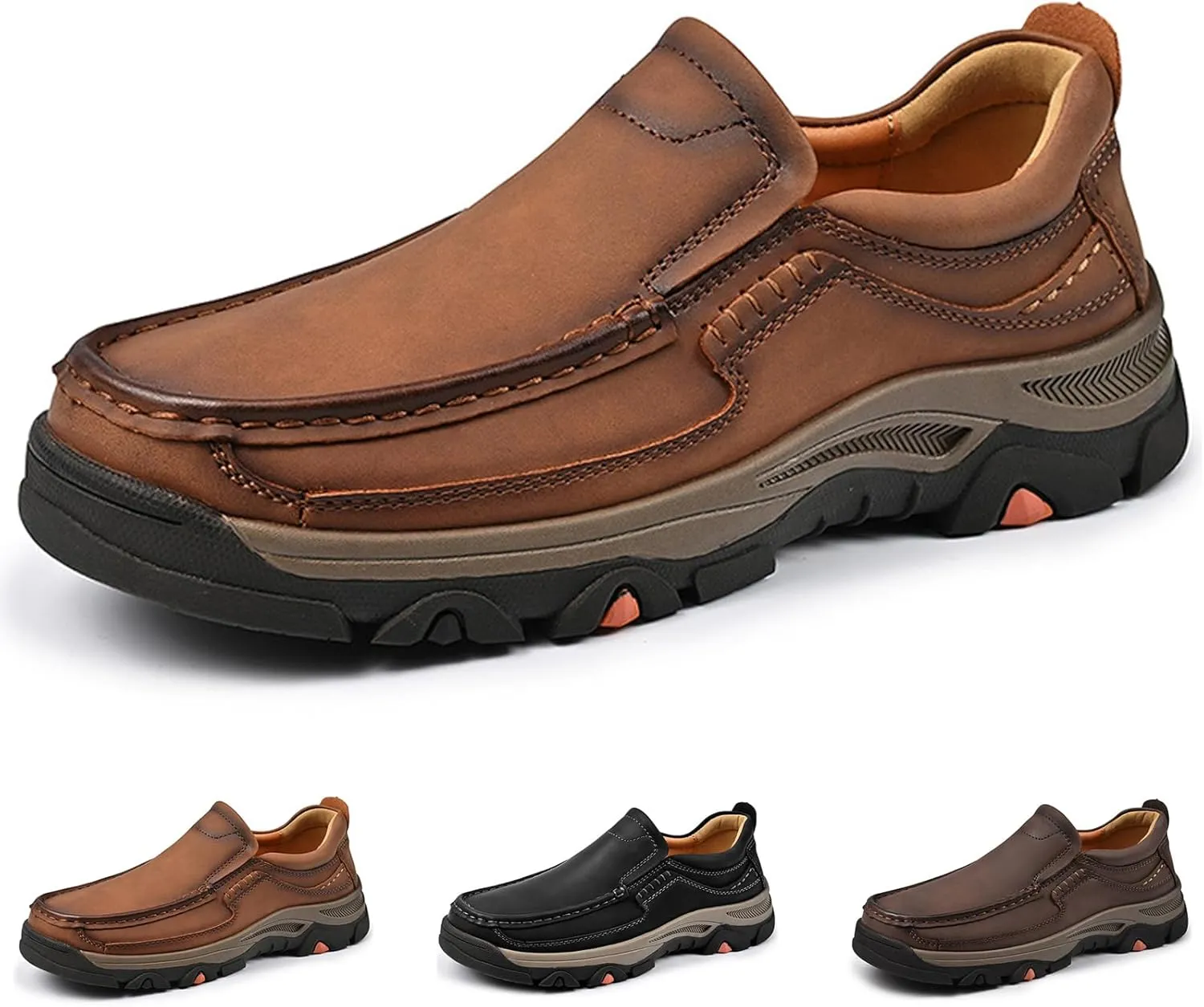 Men Casual Leather Sneakers Loafers Oxford Outdoor Walking Shoes Fashion Hiking Shoes Lightweight Slip on Walking Sneakers