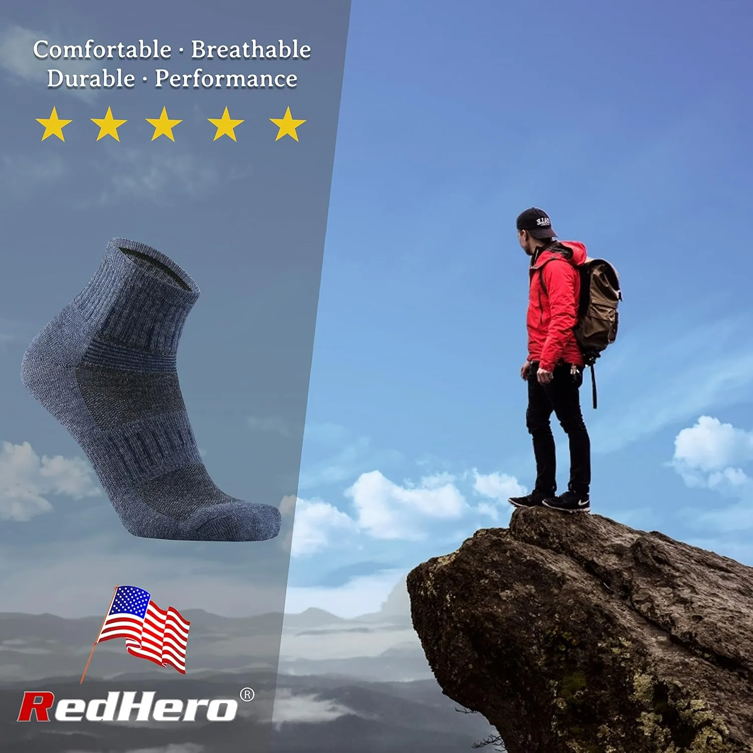 Men's Merino Wool Cushion Low Cut Quarter Socks Outdoor Hiking Hike Light Trail Running Performance Moisture Control