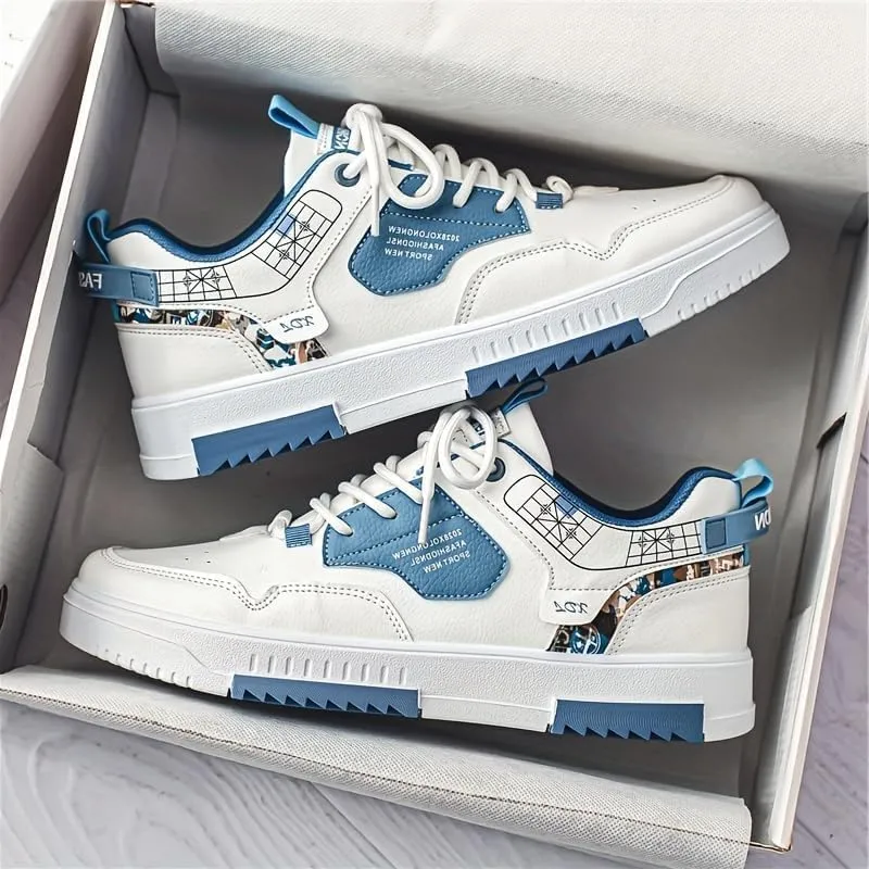Men's Skate Style Sneakers - Lightweight Low Top Shoes for Skating & Walking | Trendy Lace-Up with Shock Absorption