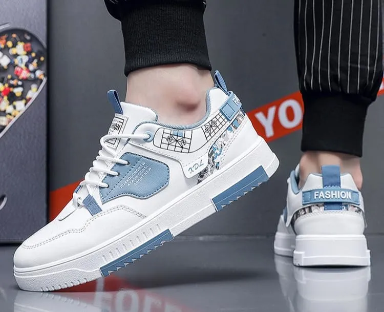 Men's Skate Style Sneakers - Lightweight Low Top Shoes for Skating & Walking | Trendy Lace-Up with Shock Absorption