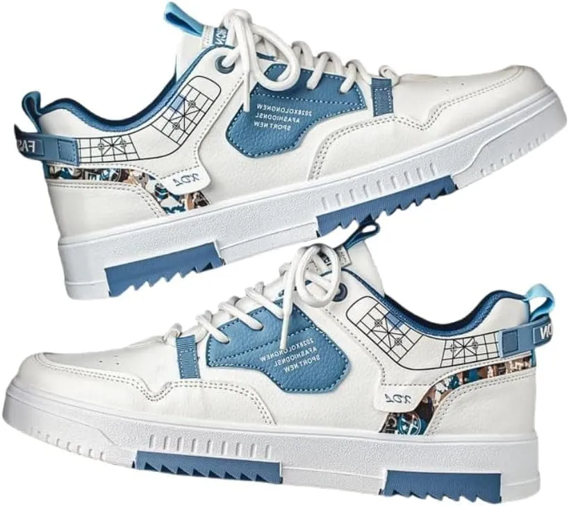 Men's Skate Style Sneakers - Lightweight Low Top Shoes for Skating & Walking | Trendy Lace-Up with Shock Absorption