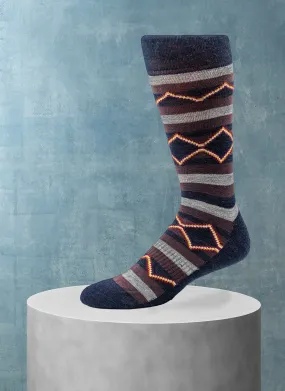 Merino Wool Aztec Stripe Cushion Foot Sock in Navy Denim