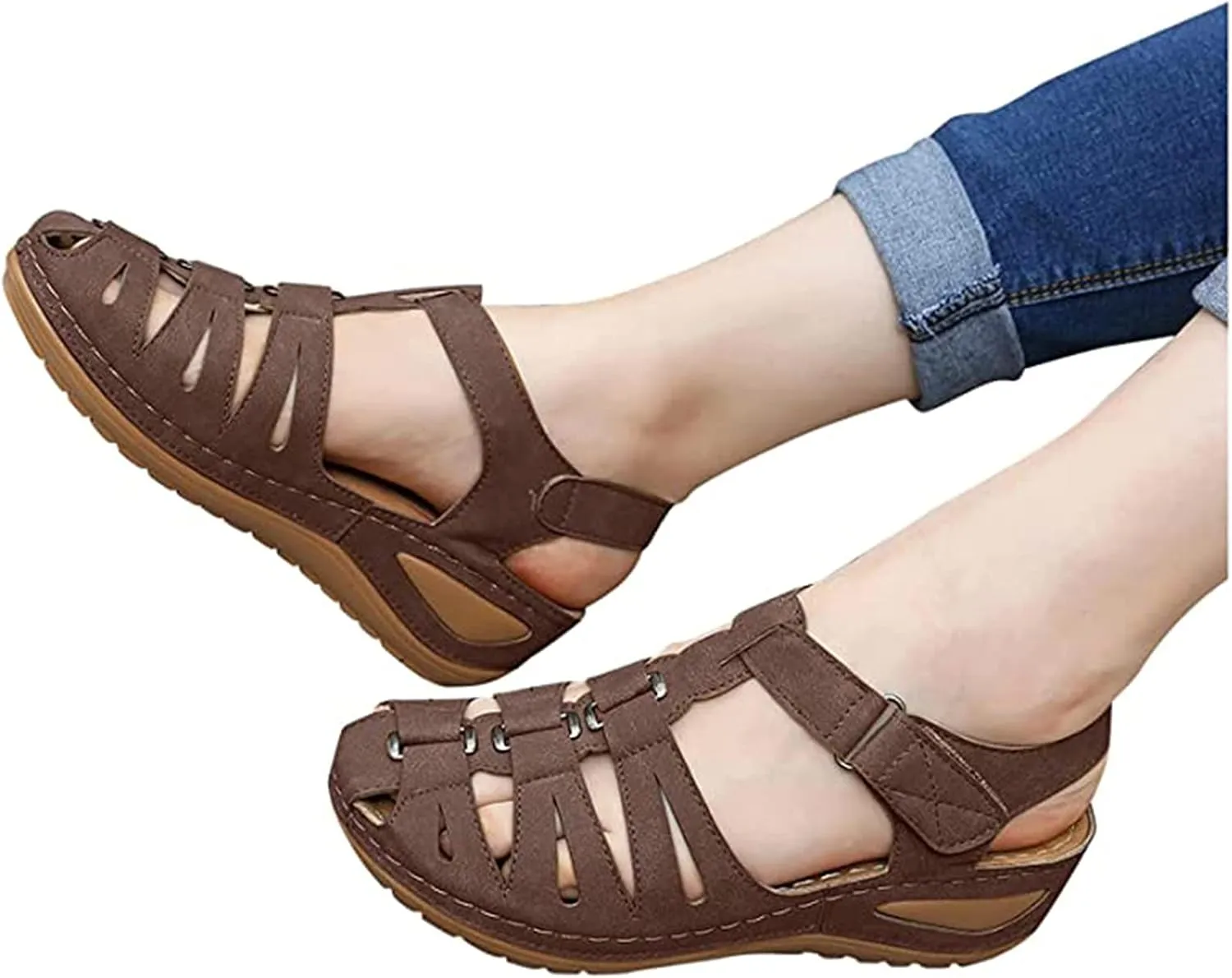 oiangi Sandals Shoes for Women,Fashion Ankle Strap Casual Outdoor Hollow Wedge Shoes Sandals