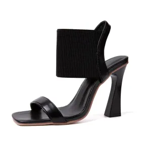 Purpdrank - Black New Summer Sandals Comfortable Versatile Open-toe High-heeled Sandal Casual Outdoor Solid Color Plus Size Shoes Sandals