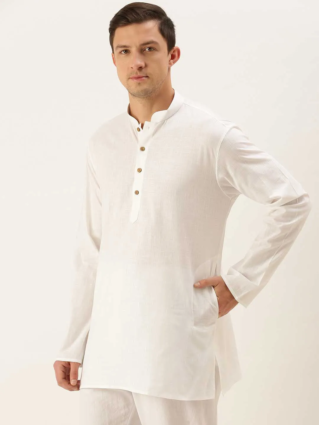 VASTRAMAY Men's White Cotton Kurta
