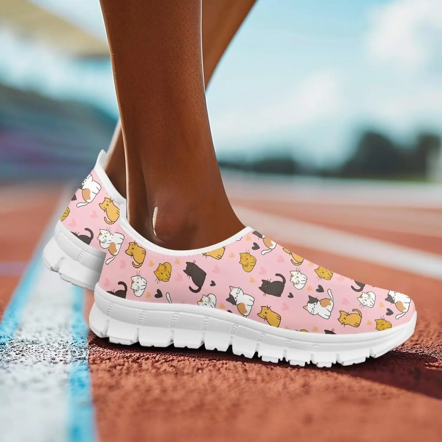 Women's Business Loafers Cat Print Low Top Barefoot Shoes Low-Cut Casual Flats US 5-13