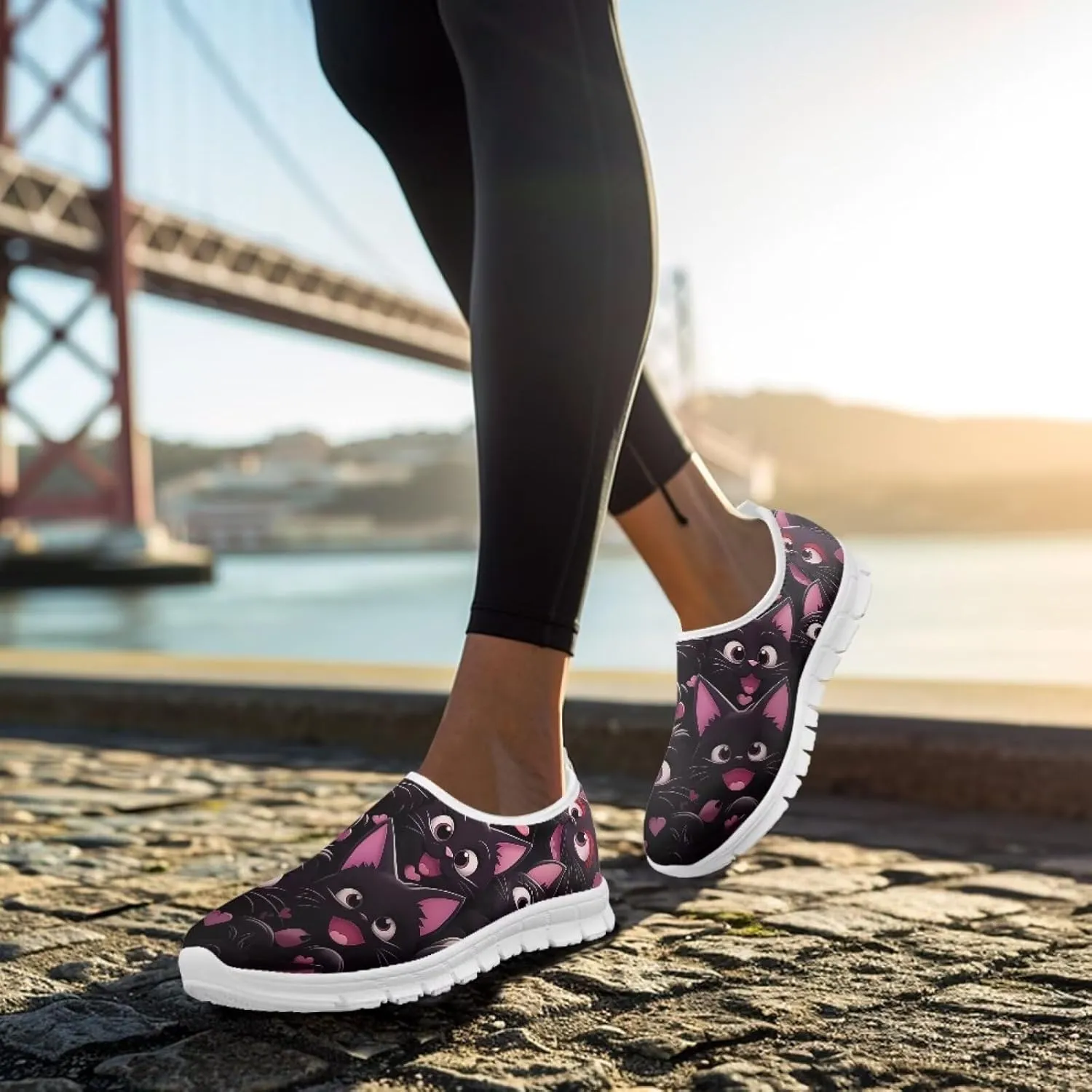 Women's Business Loafers Cat Print Low Top Barefoot Shoes Low-Cut Casual Flats US 5-13