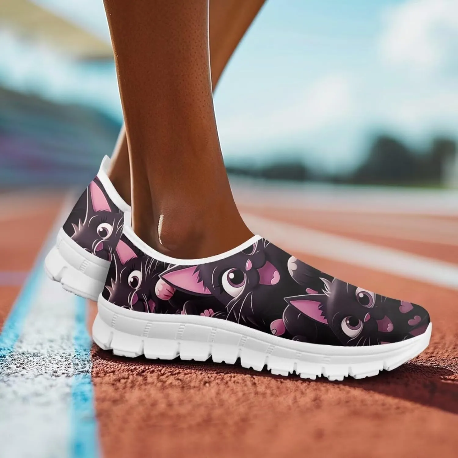 Women's Business Loafers Cat Print Low Top Barefoot Shoes Low-Cut Casual Flats US 5-13