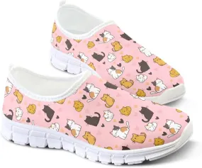Women's Business Loafers Cat Print Low Top Barefoot Shoes Low-Cut Casual Flats US 5-13