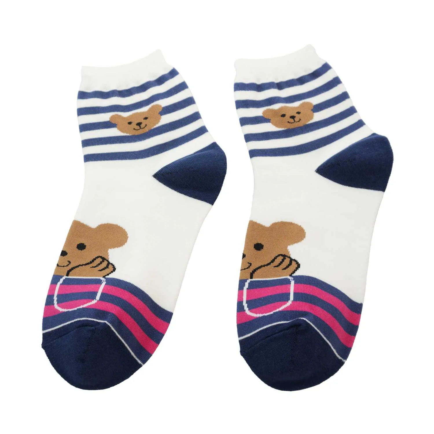Women's Pretty Bear Design Crew Socks - White