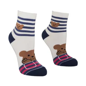 Women's Pretty Bear Design Crew Socks - White