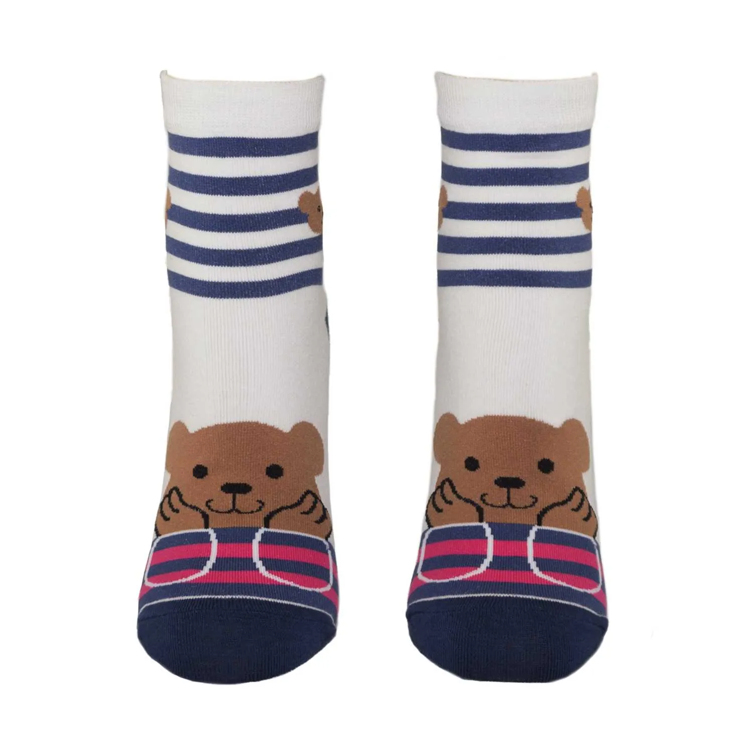 Women's Pretty Bear Design Crew Socks - White