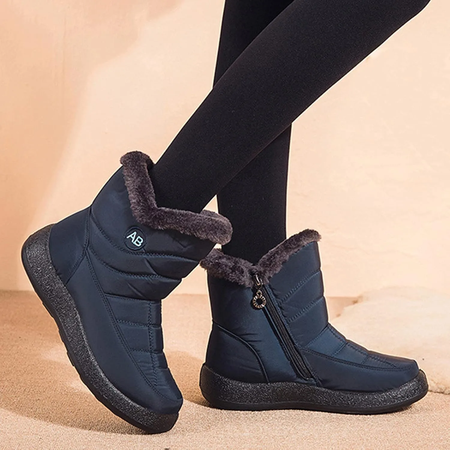 Womens Snow Boots Black Waterproof Unisex Fur Lined Slip On Boots Women's Slip On Winter Snow Boots Warm Women Snow Shoes Steel Toe Shoes for Men Mens Winter Booties