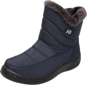 Womens Snow Boots Black Waterproof Unisex Fur Lined Slip On Boots Women's Slip On Winter Snow Boots Warm Women Snow Shoes Steel Toe Shoes for Men Mens Winter Booties