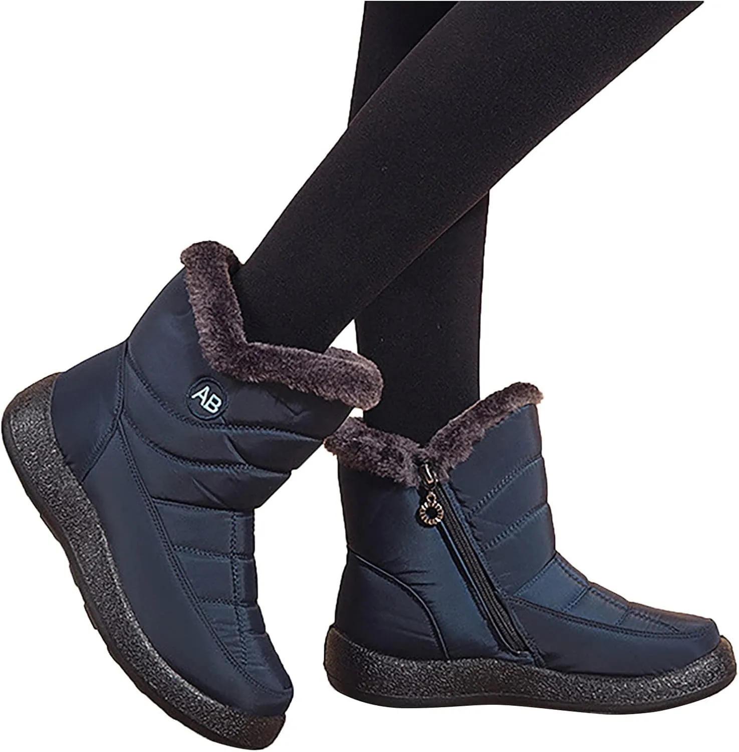 Womens Snow Boots Black Waterproof Unisex Fur Lined Slip On Boots Women's Slip On Winter Snow Boots Warm Women Snow Shoes Steel Toe Shoes for Men Mens Winter Booties